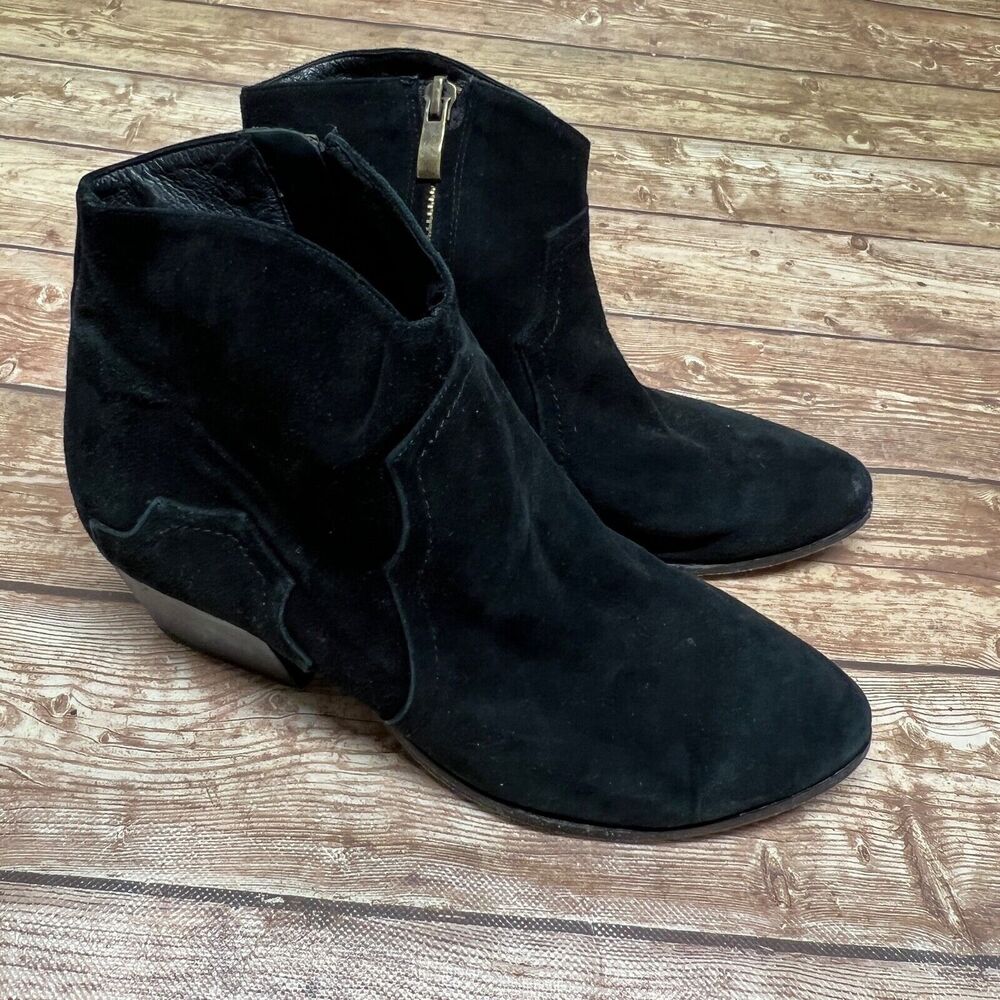 Plomo Boots Womens Eur 39 Ankle Bootie Black Suede Side Zip Low Heels Almond Toe